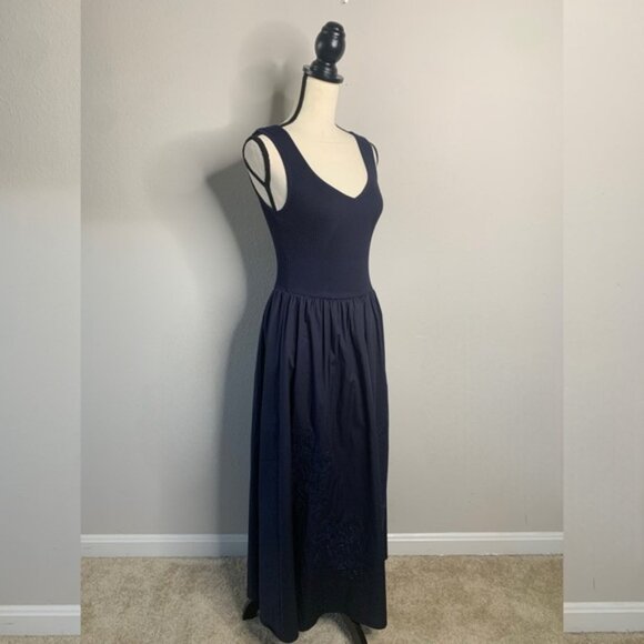 NWT Moon River Navy Blue Sleeveless Mixed Media Midi Dress - Picture 3 of 12